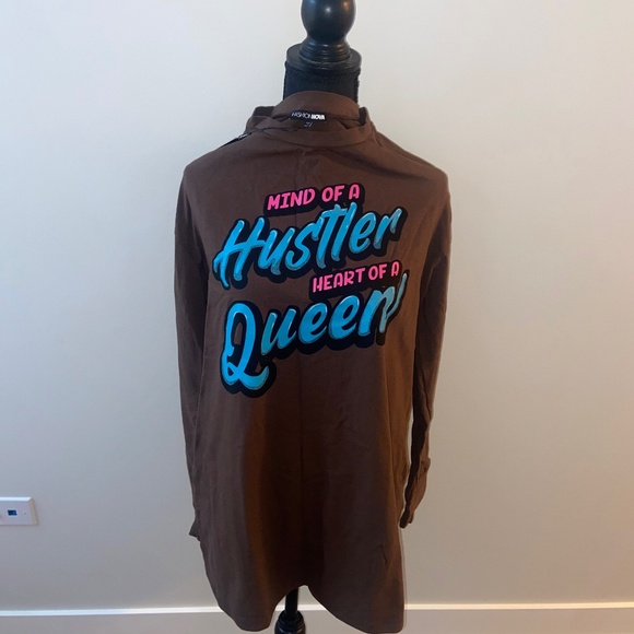 Hustler/Queen Long Sleeve Brown Tee - Picture 1 of 3